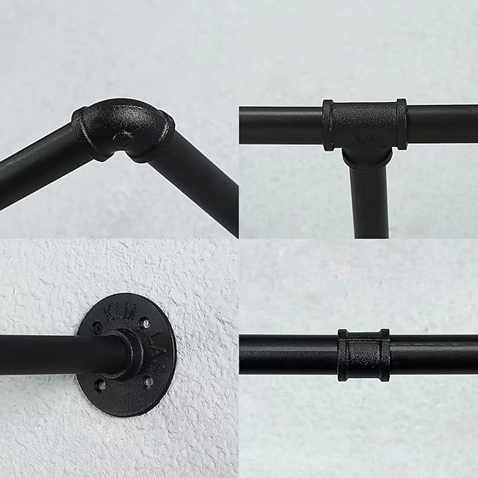 Oroonoko 72inch Industrial Pipe Clothes Rack Wall Mount For Hanging Rod Bar for Laundry Room, Closet Rod& Plant Hanger Up to Max Load 135Lb Black (72inch(1 Pack))