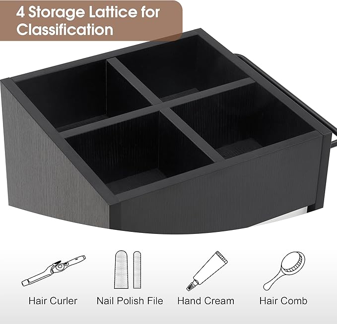 BarberPub Salon Trolley with Drawers Barber Cart Storage Cabinet Beauty Organizer Spa Equipment 2039 (Black)