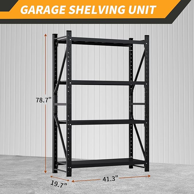 3000LBS Heavy Duty Shelving Units, 4 Tier Adjustable Metal Utility Shelf, 78.7" H Garage Storage Shelves Organization Rack for Industrial, Warehouse, Basement (Black, 19.7" D×41.3" W×78.7" H)