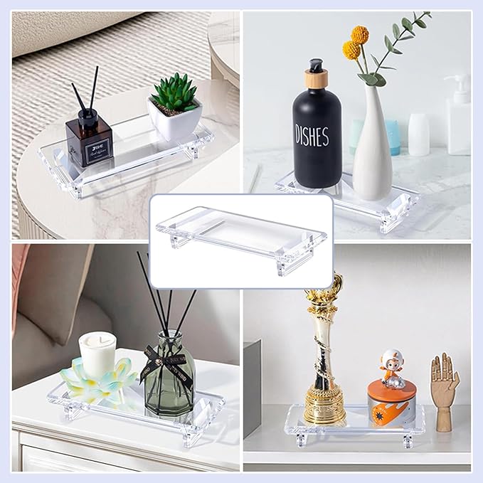 2 Pack Bathroom Tray Countertop Acrylic Vanity Trays Elegant Perfume Trays Organizer Waterproof Decorative Display for Bottles Candles Plants