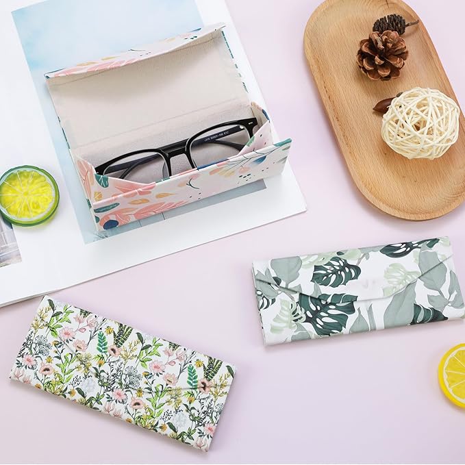 Foldable Glasses Case, Magnetic PU Leahter Sunglasses Case, Cute Hard Shell Folding Eyeglass Cases for Women Kids