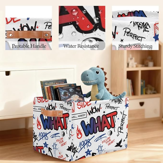 Large Storage Bins - Graffiti Art Collapsible Rectangle Shelf Closet Organizer Baskets for Kids Clothes, Toys, Nursery, Bathroom, Bedroom, Home Decor Gift Basket
