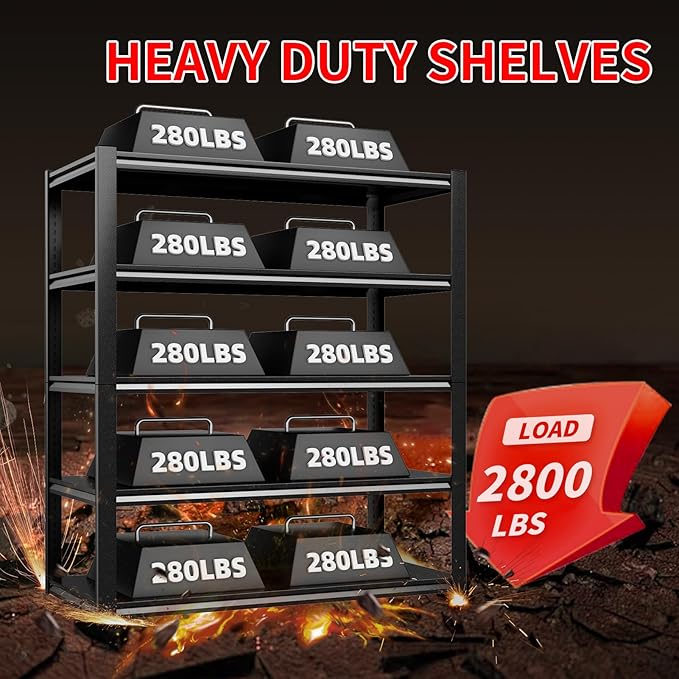2800LBS Heavy Duty Garage Shelving, 47.2"W Adjustable Garage Storage Shelves, 5 Tier Industrial Utility Shelf Storage Racks, Metal Shlefs for Storage Shelving Units, 47.25"W x 19.7"D x 72"H