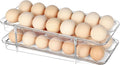 Refrigerator Egg Holder, Self-Rolling Refrigerator Egg Container, Clear Plastic Egg Dispenser, Stackable Egg Organizer with Quick Detachable Inner Tray for Tissue and Storage, 2-Pack