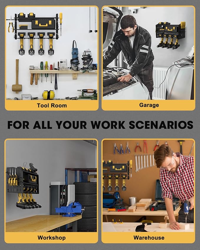 Power Tool Charging Station - 3 Layer Wall Mount Power Tool Organizer with Charging Station for Power Drill, 6AC Outlets, Great as Heavy Duty Tool Rack & Tool Holder for Garage Organization