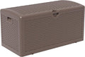 80 Plus Gallon Resin Deck Box, Waterproof Outdoor Storage Box for Patio, Poolside, and Garden, Lockable UV-Resistant Storage Bin Bench Cabinet for Small Spaces, Brown