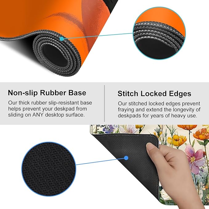 Large Cute Black Cat Mouse Pad, Extended Desk Mat with Non-Slip Base – 35.43 x 15.75 in – Cartoon Kittens in Orange Cup Design, Stitched Edges, Waterproof Gaming Keyboard Pad for Office & Home