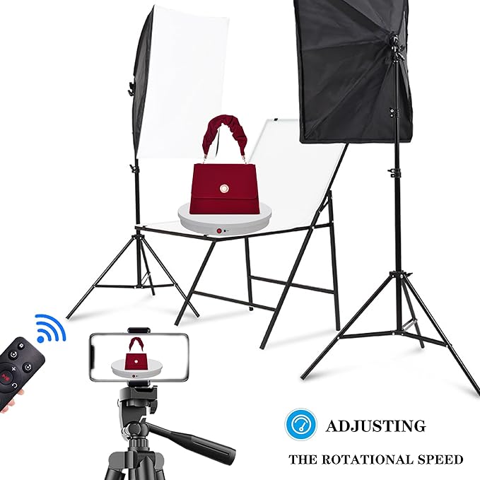 JAYEGT Motorized Rotating Display Stand, 350Lbs Load，360 Degree Electric Rotating Potography Turntable for Products Display，Live Show， Remote Control +5 Colors Backgrounds (White / 20.5inch /Wired)