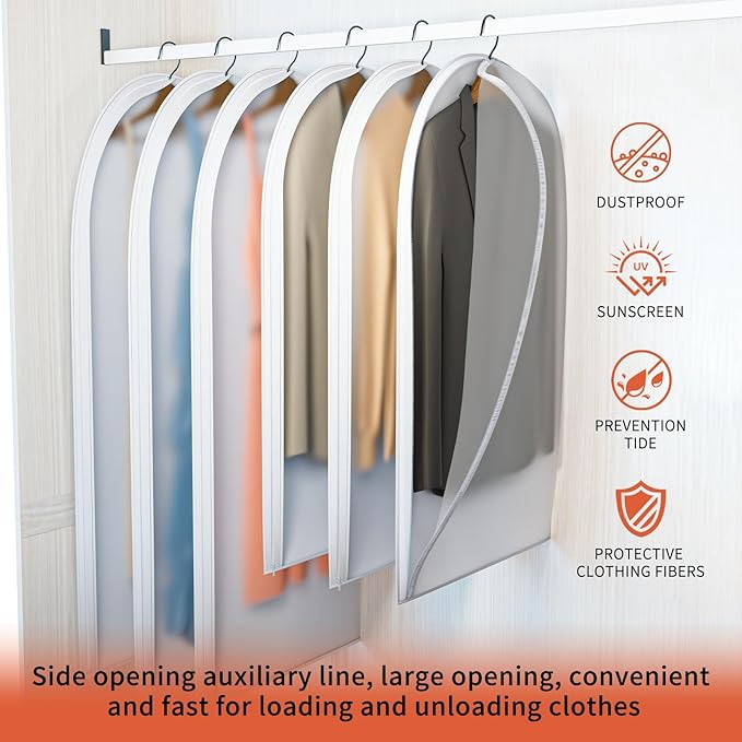 Clear Garment Bags for Hanging Clothes,48in Dress Clothing Suit Bags Coat for Sweater Closet Storage Dress Hanging Garment Translucent Clothes Covers Protecting Dusts(6-Pack)
