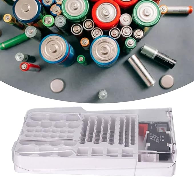 Battery Organizer Storage Box, with Capacity Test Instrument Soft Padding Battery Storage Case Holder