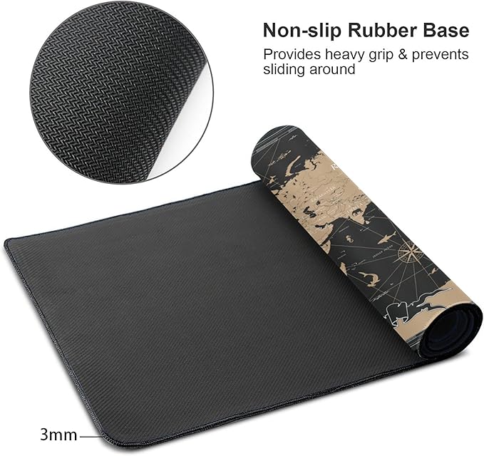 Desk Mat,Vintage World Map Extended Gaming Mouse Pad for Office Work & Game,Computer Keyboard Mouse Mat Desk Non-Slip Rubber Base Large Mousepad with Stitched Edges, 31.5x15.7inch