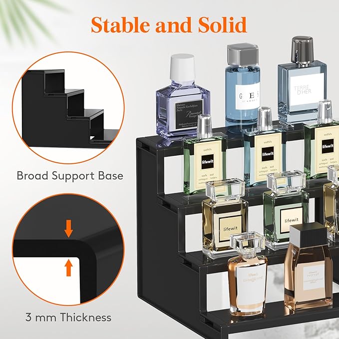 Lifewit Cologne Organizer for Men, 4 Tier Plastic Perfume Stand, Tool-free Assembly, Display Shelf for Fragrance, Aftershave, Skincare, Makeup for Vanity, Bedroom, Bathroom Storage, 9 Inch,3 Pcs