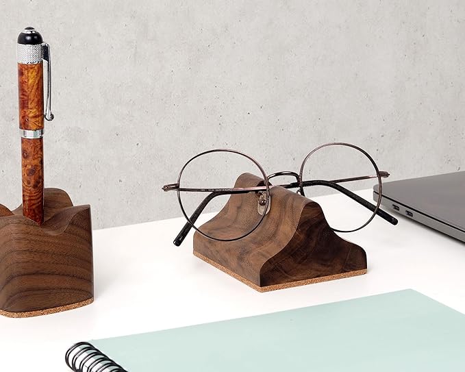 Handmade Wood Carving Eyeglasses Stand Wood Glasses Holder Sunglasses Display Stand Home Office Desk Supplies (WALNUT)