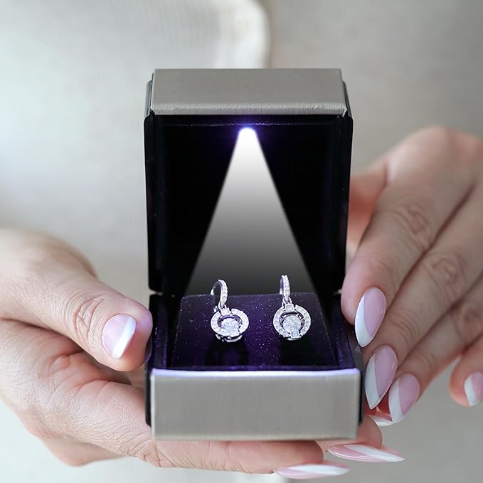 Novel Box Square Shaped Gold Earring Box With LED Light 2.25X2X2.5 Inches - Jewelry Earrings Case Best for Jewelry Displays - Gift Box for Mother's Day, Engagement, Anniversary & more Happy Occasions
