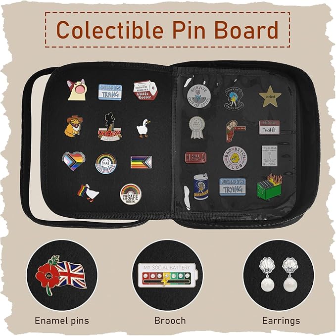 FR Multi-Function Enamel Pin Display Book, Detachable Binder Pin Bag