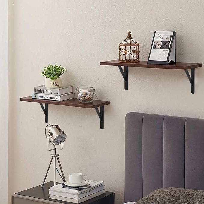 4 Pack L6 x H 4" Black Heavy Duty Shelf Brackets with Screws Metal Shelf Brackets Shelf Support Angle Brackets for Shelves L Brackets Heavy Duty Floating Shelf