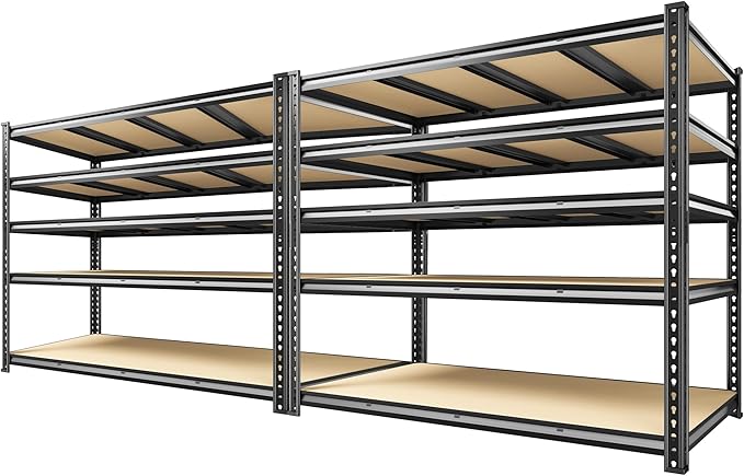 59.9" W Garage Shelves 2230LBS Metal Shelving, 5 Tier Adjustable Garage Storage Shelves, Heavy Duty Shelving for Storage, Basement, Warehouse, Pantry, Kitchen, 59.9"W x 24.1"D x 72.1"H, Black, 2 Pack