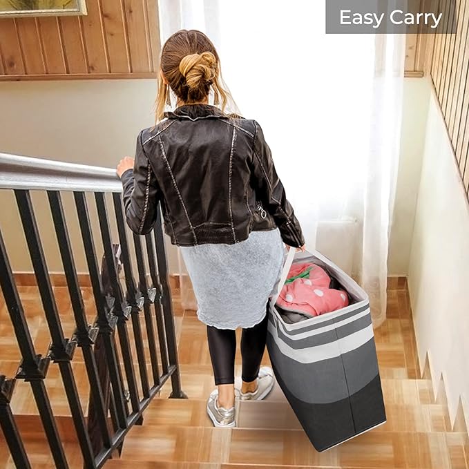 HomeHacks Laundry Basket,100L Each Waterproof, Freestanding Laundry Hamper, Collapsible Tall Clothes Hamper with Extended Handles for Clothes Toys in The Dorm and Family, 2-Pack Gradient Grey