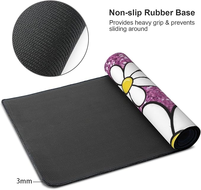 Purple Sparkling Daisy Large Mouse Pad, Flowers Gaming Desk Mat, XXL Keyboard Desk Pad Mat for Desktop, 35.4"x15.7" Non-Slip Base Big Mousepad with Stitched Edges