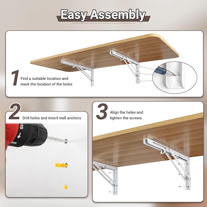 Wall Mounted Folding Table 47.2”L x 19.7”W, Laundry Folding Table with Heavy Duty Metal Collapsible Shelf Brackets, Wall Mounted Desk Fold Down for Small Spaces, Wood Color