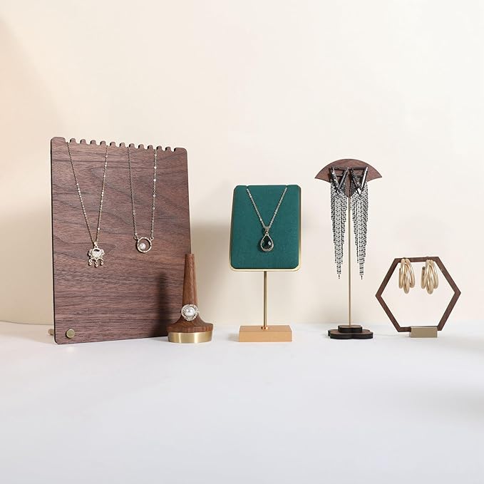 GemeShou Green necklace holder small jewelry stand, Velvet necklace display stand for selling, metal jewelry organizer necklace hanger【Green】
