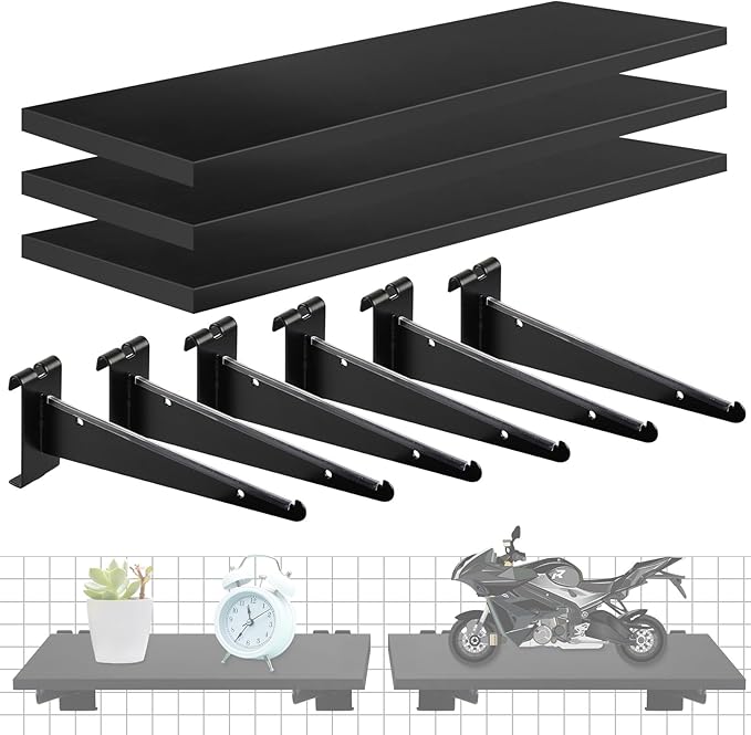 3 Pcs Gridwall Shelf with Metal Brackets, 16"x 6" Wooden Gridwall Shelves Heavy Duty Gridwall Shelving Organizer Accessories for Garage, Visualizer, Workbench and Bitchenette
