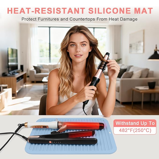 AMIJEAL Oversize Silicone Heat Resistant Mat for Hair Tools, Curling Iron Flat Iron Hair Straightener Holder Mat, Portable Hot Tools Sleeve Pad for Travel Vanity Salon(14.2" x 11.0")