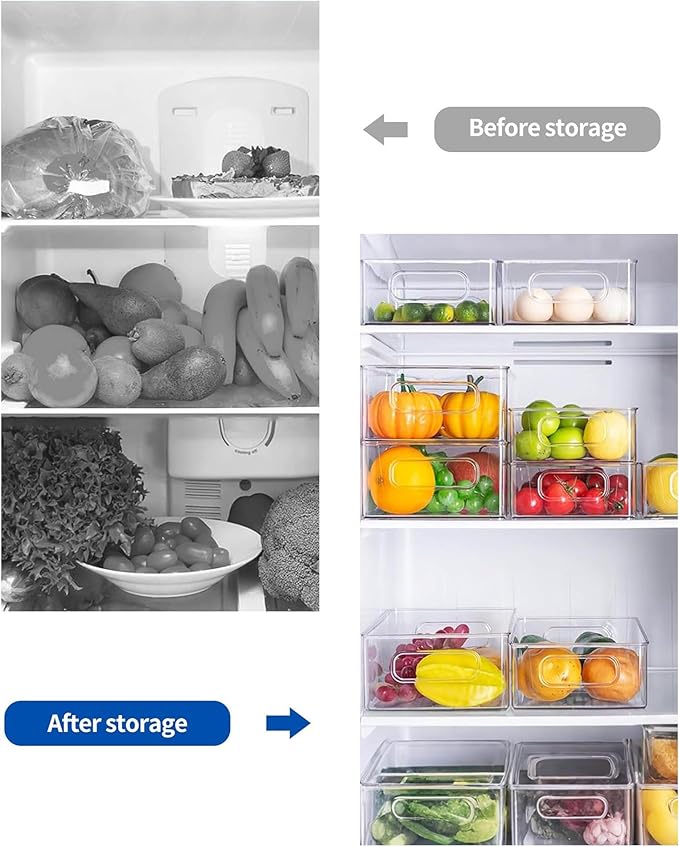 Refrigerator Organizer Bins 3 Pack Fridge Organizers with Handles Clear Freezer Storage Containers for Pantry, Cabinets,Shelves, Drawer – Plastic Kitchen Organizers