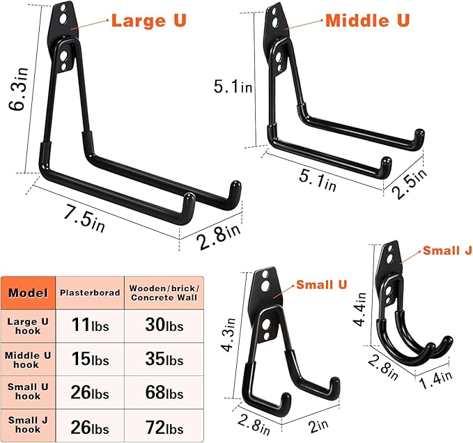 32 Pack Steel Garage Hooks Heavy Duty, Utility Wall Mount Hook with Anti-Slip Coating, Hanger & Organizer for Bulk Items, Bikes, Ladders, Power Tools, Ropes, and More Equipment