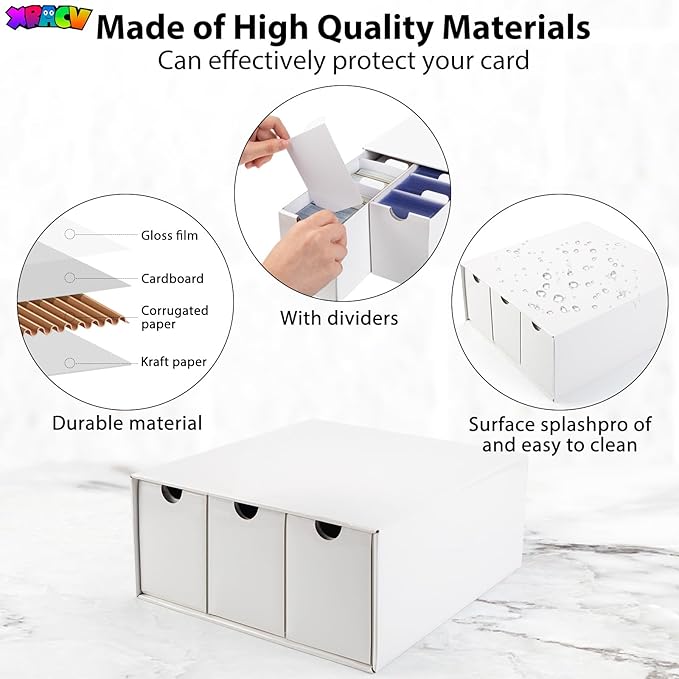 Trading Card Storage Box, Top Loaders Storage Box with 20 Card Dividers, Cardboard Trading Card Organizer for Collectible Cards Games,Card Box Fits For TCG,MTG,TCG and Basktaball Cards, 3 Drawer