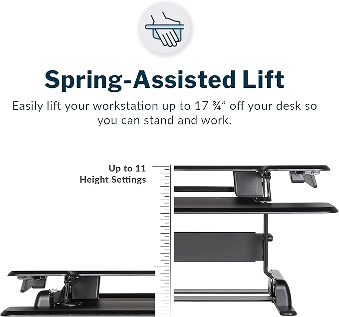 Vari - VariDesk Essential 30 - Two-Tier Standing Desk Converter for Home Office - Adjustable Sit Stand Desk with 11 Height Settings - Standing Desk Riser for Monitor & Accessories - 30" Wide, Black