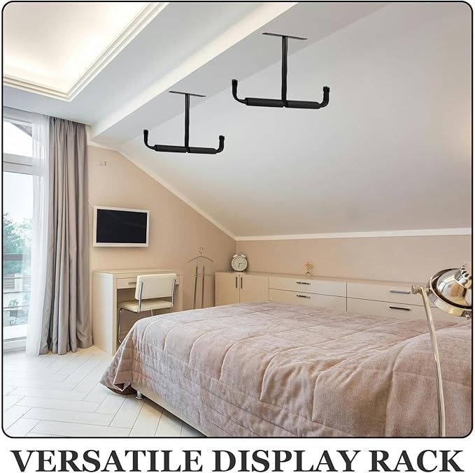 Ceiling Mounted Hanging Display Rack for Garage Shaped Hooks Multifunctional Fishing Rod Holder and Bicycle Storage Space-saving Heavy Duty Organizer for Tools and Equipment
