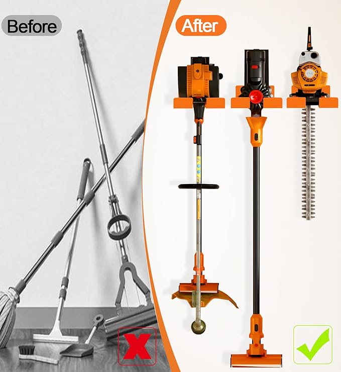 Heavy Duty Garage Organizer Weed Eater Hanger, Trimmer Rack Weed Wackers Holder, Garden Power Tool Hanger Wall Mounted for Grass Trimmer, Hedge Trimmer, Garden Tools, 2 Pack