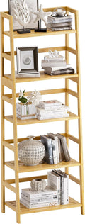 Ladder Shelf, 5-Tier Bookshelf, All Bamboo Heavy Duty Bookcase, Freestanding Open Wood Storage Rack, Modern Corner Display Plant Stand for Living Room, Home Office, Bathroom, Bedroom, Natural