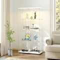 Tempered Glass Display Cabinet with Lights, 4-Tier Curio Cabinet with Glass Doors and Lock, Glass Display Case for Collectibles, for Living Room, Bedroom, Office, Double Door, White