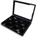 Frebeauty 24 Grid Earring Holder Organizer Tray, Jewelry Organizers and Storage for Drawer,Velvet Jewelry Display Storage for Earrings,Rings,Studs,10.5 x 6.5 x 1.2 Inches Gift for Women (Black)