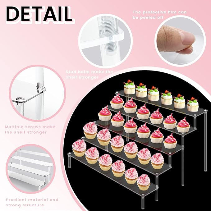 ULENDIS 2 Pack 5 Tier Acrylic Display Risers Stand Shelf, Acrylic Dessert Stands for Display for Collectibles Cupcakes Perfumes Jewel, Tabletop Perfume Cupcake Stand for Decorating & Organizing…