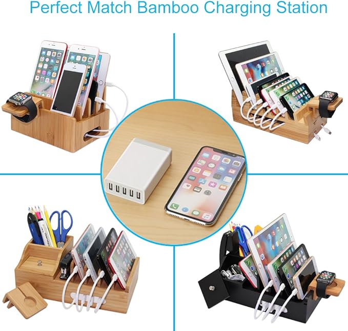 Desktop 5 Port USB Wall Charger 40W 8A, USB Hub Charging Station for Multiple Devices, Protable Multi Port USB Charger for Cell Phone, Tablet, Android Smart Phone and More