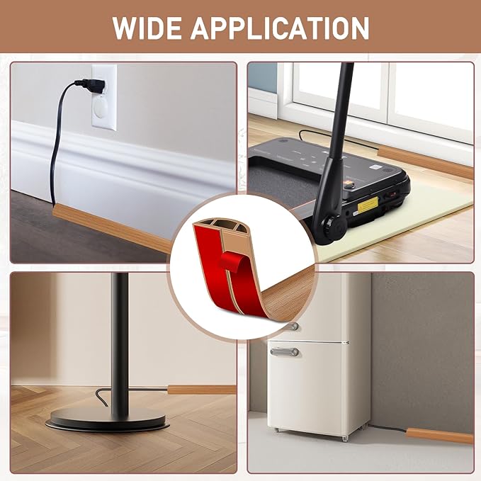 Floor Cord Cover Self Adhesive Cord Hider Floor Extension Cord Covers for Floor Power Cord Protector Cable Management Prevent Cable Trips Cable Cavity 0.47" W x 0.27" H (Light Brown Wood, 20Ft)