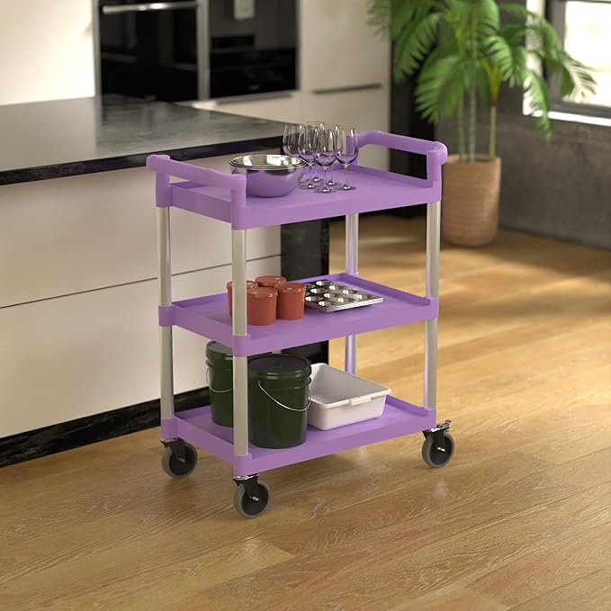 Purple Utility/Bussing Cart with Three Shelves - 32" x 16"