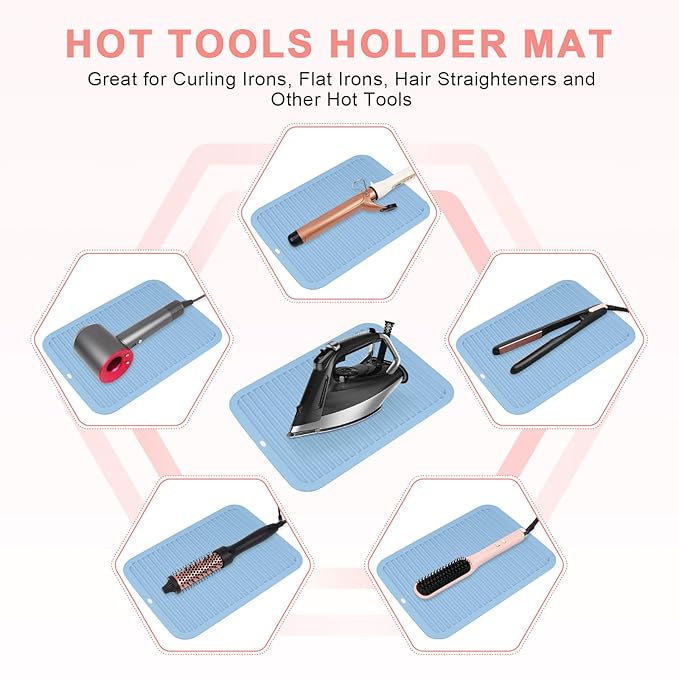 AMIJEAL Oversize Silicone Heat Resistant Mat for Hair Tools, Curling Iron Flat Iron Hair Straightener Holder Mat, Portable Hot Tools Sleeve Pad for Travel Vanity Salon(14.2" x 11.0")