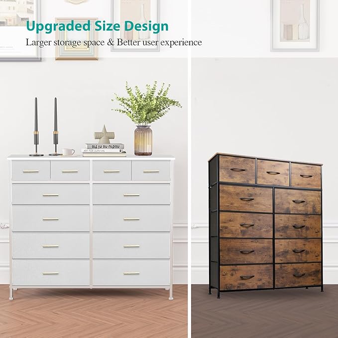 Chest of Drawers for Bedroom with 12 Deep Drawers Tall Fabric Dresser, Storage Cabinet for Closet, Nursery, Bedside, Living Room, Entryway, Hallway (White)