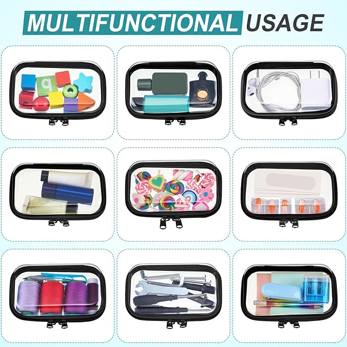 Sanwuta 6 Pcs Clear Hard Zipper Case Hard Plastic Zipper Pouches Transparent Makeup Bag Pencil Pouches for Travel Snacks Christmas Trinket Storage Organizer Box(Black,5 x 3 x 2 Inch)