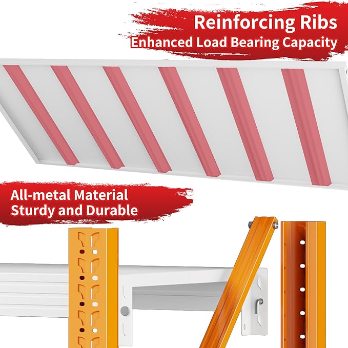 4000LBS Garage Shelving 48" W Garage Shelving Heavy Duty 4-Tier Metal Storage Shelves Adjustable Shelf Unit Storage Rack for Basement Supermarket Warehouse 48" W x 20" D x 78" H Orange-White