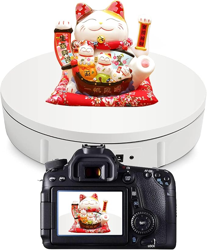 JAYEGT Motorized Rotating Display Stand, 350Lbs Load，360 Degree Electric Rotating Turntable for Photography Products Display，Live Show,Remote Control +5 Colors Backgrounds (White/11.8inch / Wired)