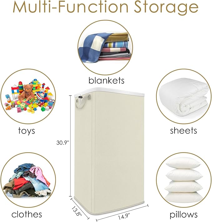 SNIGJAT Extra Large Laundry Hamper, 100 L Tall Laundry Basket with Sturdy Handles, Dirty Clothes Basket for Bedroom, Large Hamper, Sturdy Storage Organizer for Clothes Toys Beige