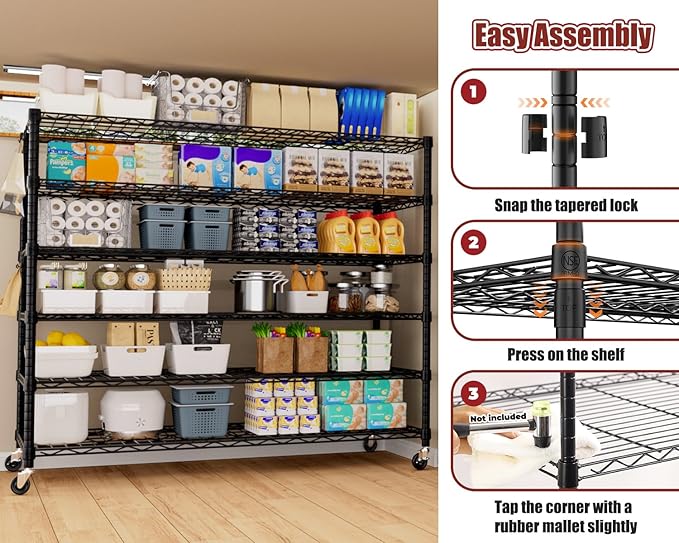 PrimeZone 6 Tier 80.7" H x 55.5" W x 24" D Wire Shelving with Wheels 3600lbs NSF Certified Storage Shelves Heavy Duty Metal Shelf Adjustable Rolling Rack Commercial Garage Restaurant Warehouse 2pcs