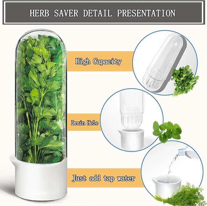 Herb Saver for Refrigerator, Fresh Herbs Lettuce Keeper for Refrigerator, Cilantro Container for Fridge Fres Parsley Mint Leaves Fresh Herb Keeper, Refrigerato Storage for Fresh for 2-3 Weeks