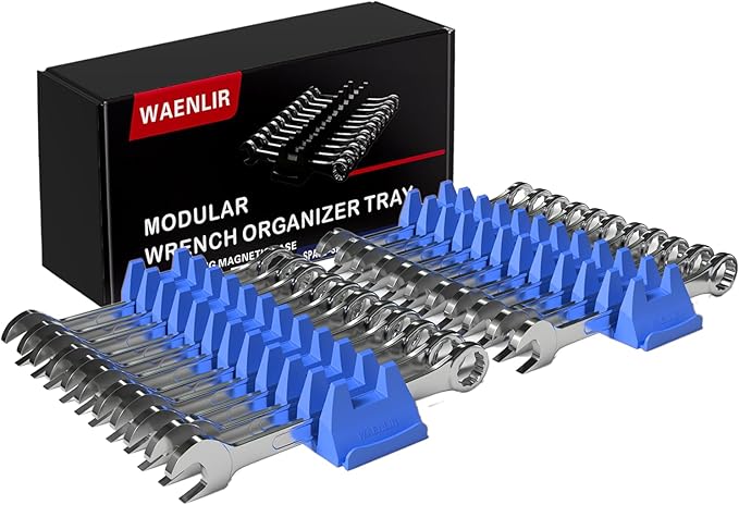 24PCS Magnetic Modular Wrench Organizer Set - Tool Drawer Storage Rack with Metric & SAE Labels, Wrench Holder with Magnet, Perfect Tool Gift for Men, father, boyfriend, DIYers & Mechanics (Blue)