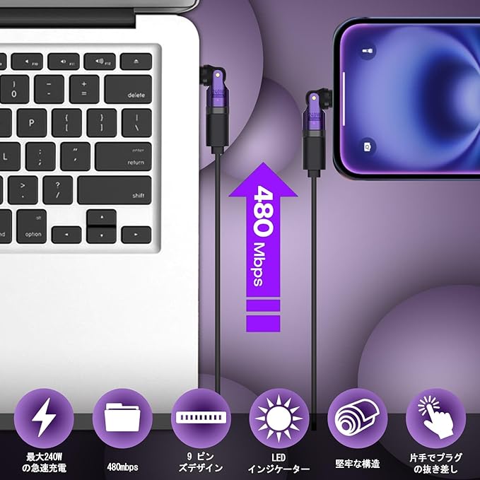 USB C Magnetic Adapter 240W, Can Be Type-C Cord Into Right Angle Magnetic USB C Charging Cable, Magnet Charger USBC 90 Degree Adapter 180 OTG Tips for iPhone 17/16/15 Tablet(4 Pack Purple)